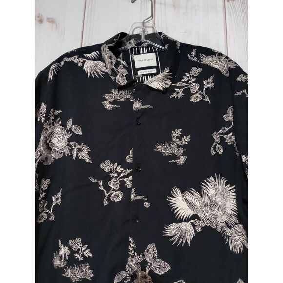 Denim and Flower Shirt Men's Extra Large Button Front Short Sleeve Black Tan Flo - Picture 3 of 7